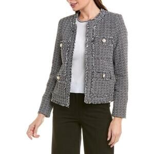 Nanette Lepore Black & White Tweed Blazer Jacket with Fringe Detail Sz 8 Lined